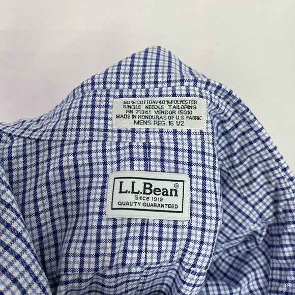 L.L Bean Men’s Button Down Blue Plaid Short Sleeve Shirt - Picture 2 of 7